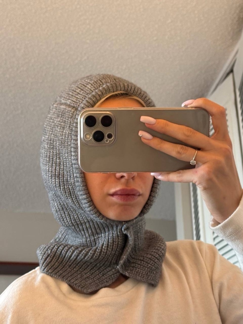 Gray Knit Hooded Scarf Like New